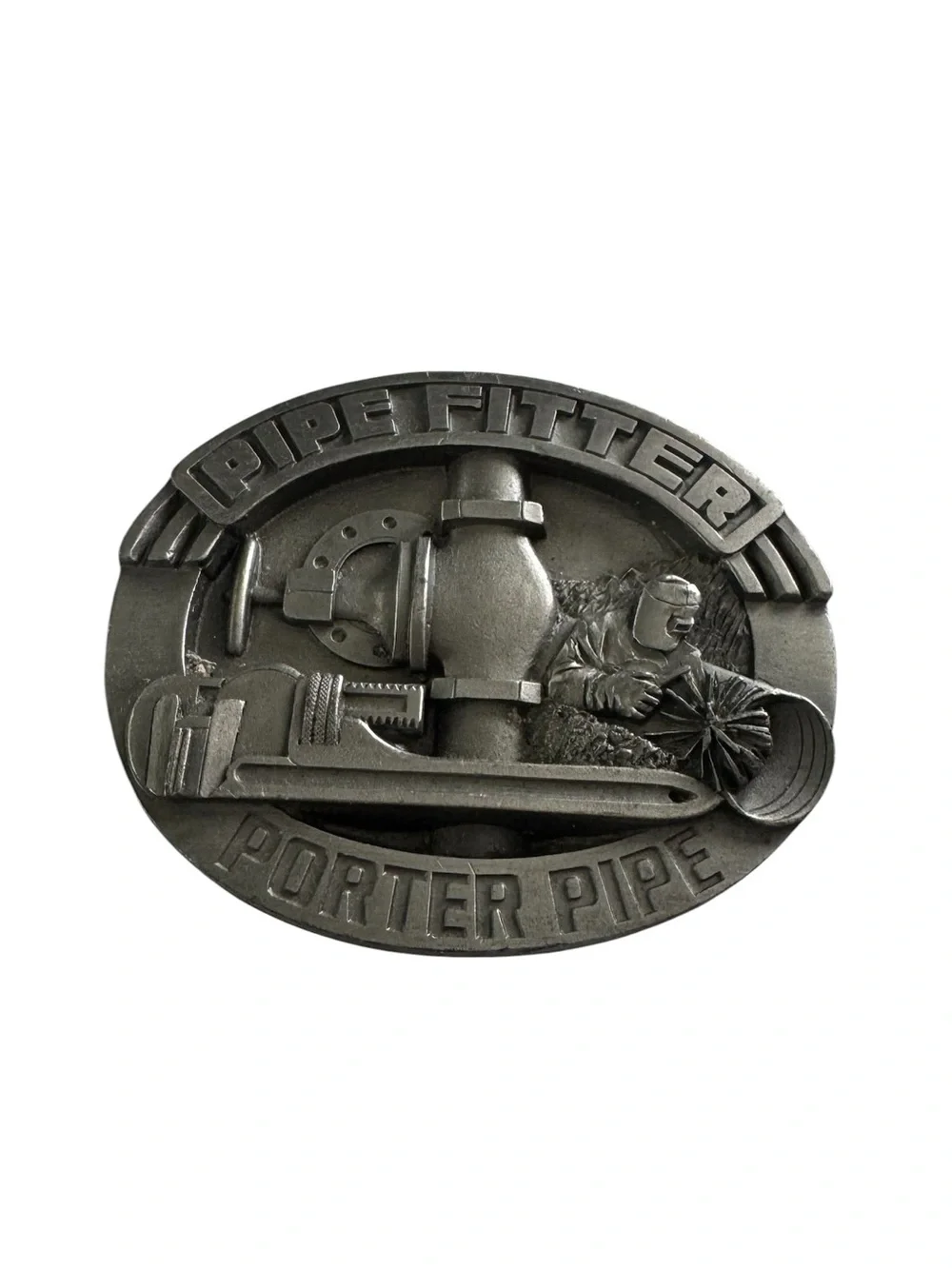 Vintage 1992 Siskiyou Pipe Fitter Porter Pipe Pewter Belt Buckle Made in USA Wel
